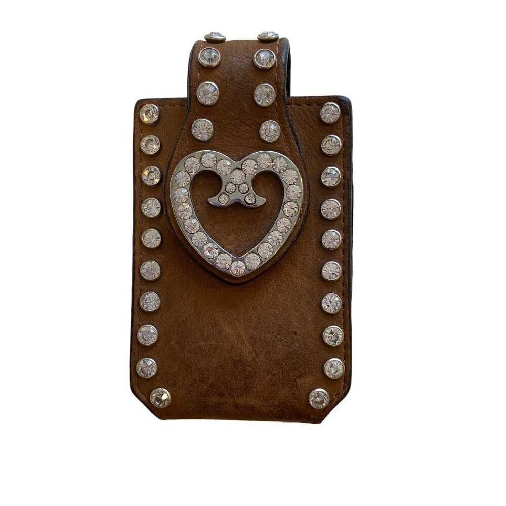 Vintage Western Brown Leather Holster Rhinestone Heart Studded mini belt cowgirl